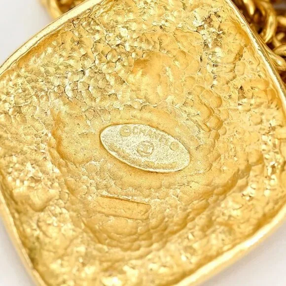 CHANEL CC Logos rhombus Charm Necklace 35 Gold Tone Auth #22400